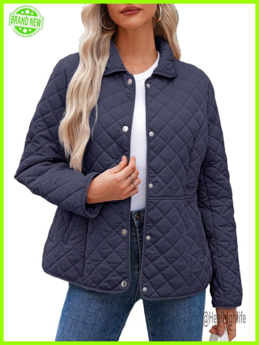 Women's Quilted Puffer Jacket Button Down Diamond Long Sleeve Winter Coat with